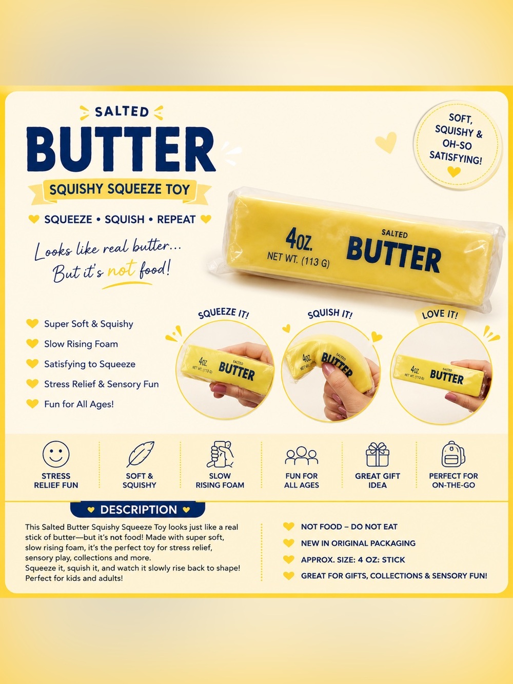 Salted Butter Squishy Squeeze Toy | 4 oz Butter Stick